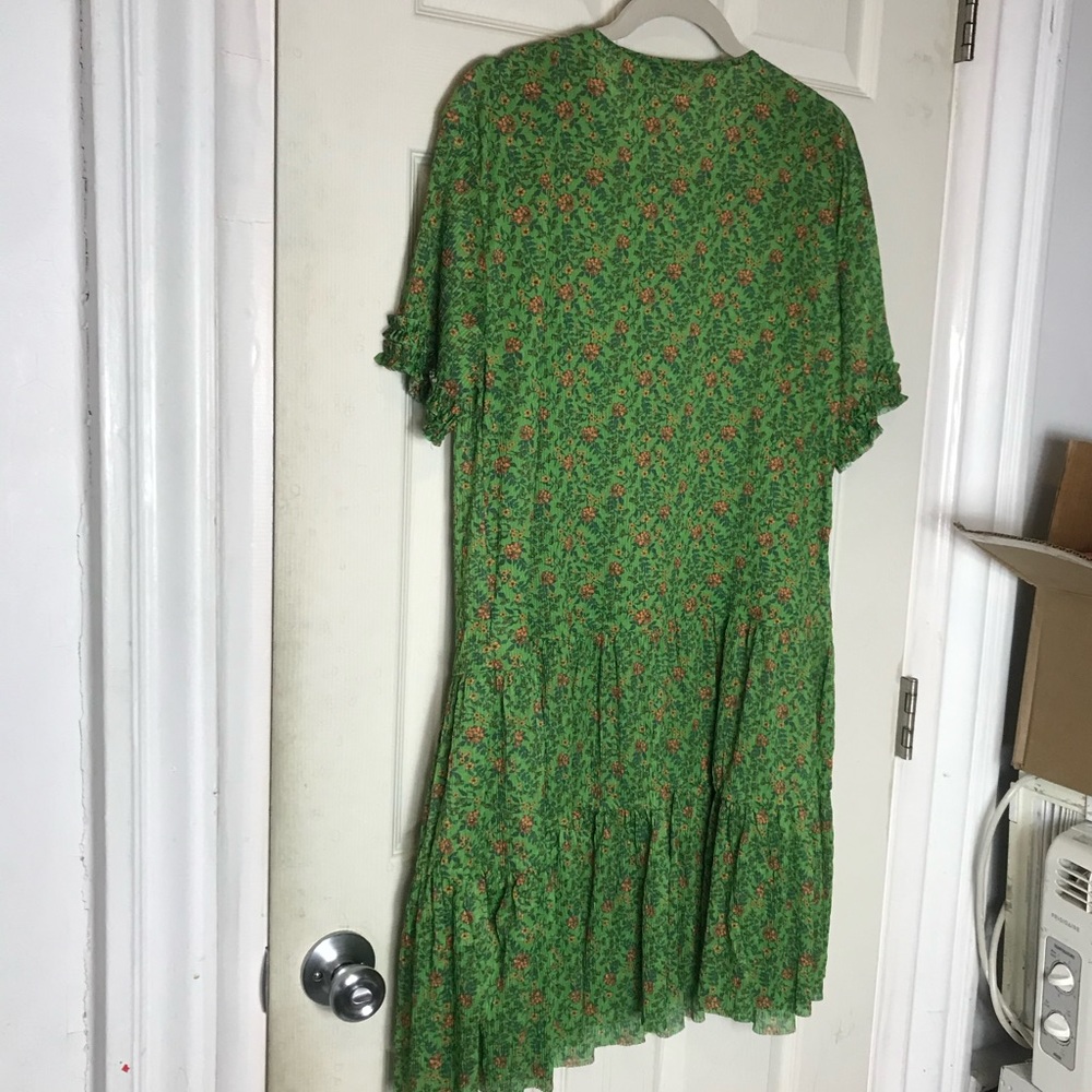 NEW Zara Printed midi dress S womens green floral flare - Picture 8 of 11